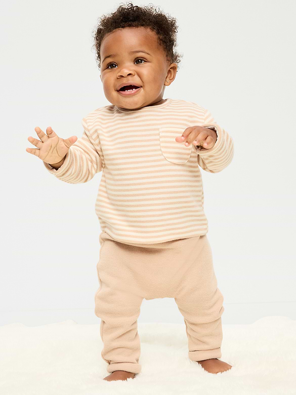 Long-Sleeve Ribbed Pocket T-Shirt and Pants Set for Baby