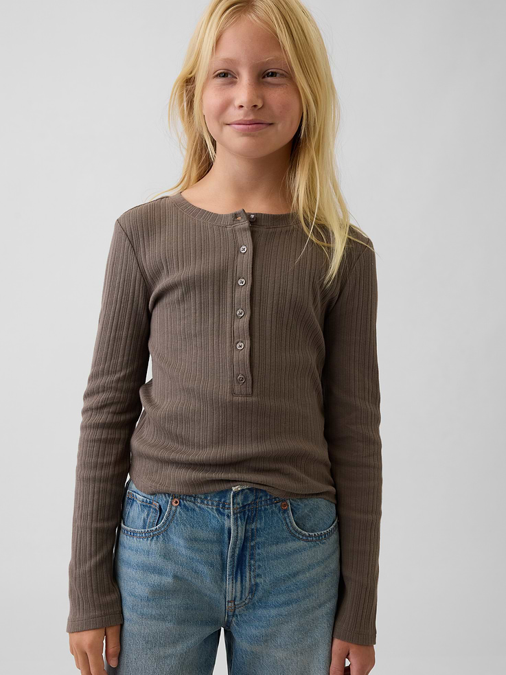 Image number 1 showing, Kids Variegated Rib Henley T-Shirt