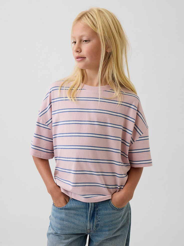 Image 1 of 4, Soft, extra relaxed cotton T-shirt. In an oversized, boxy fit., Crewneck., Short sleeves with drop shoulders., Allover stripes., Product #1183066