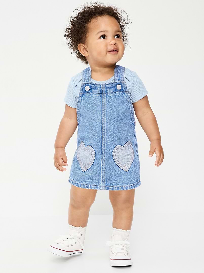 Printed Denim Skirtall Dress for Baby