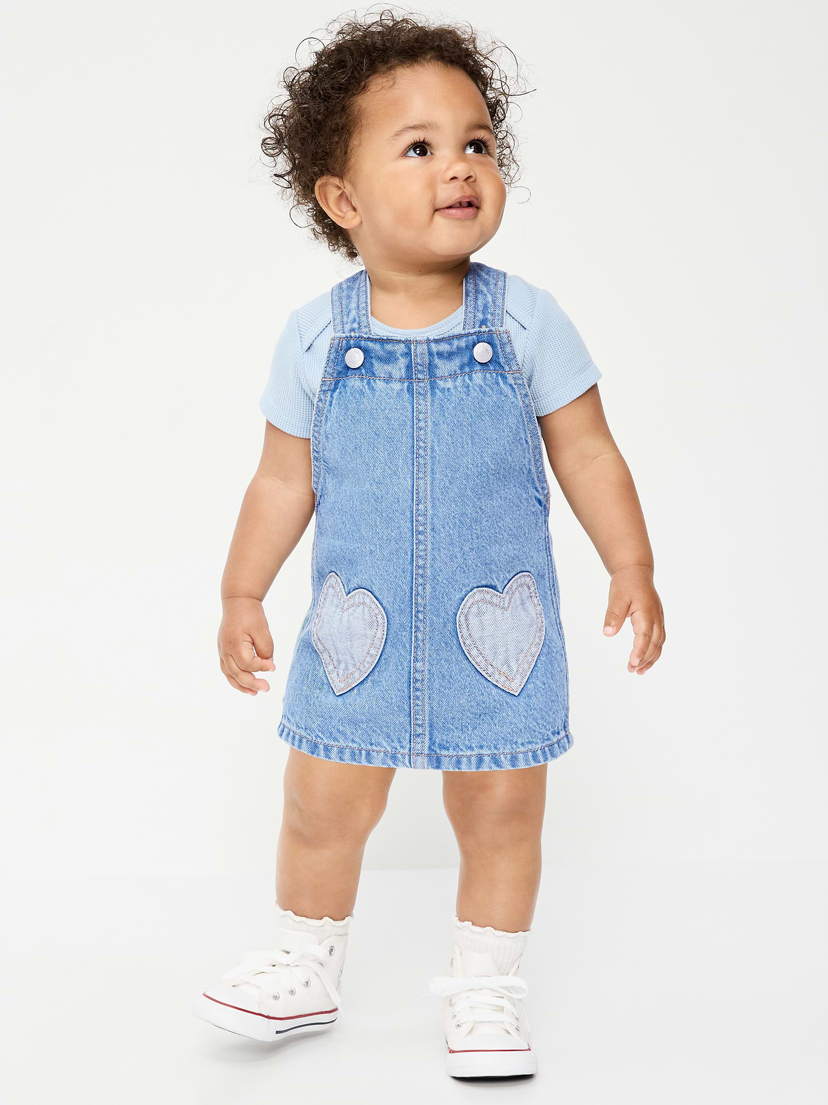 Printed Denim Skirtall Dress for Baby