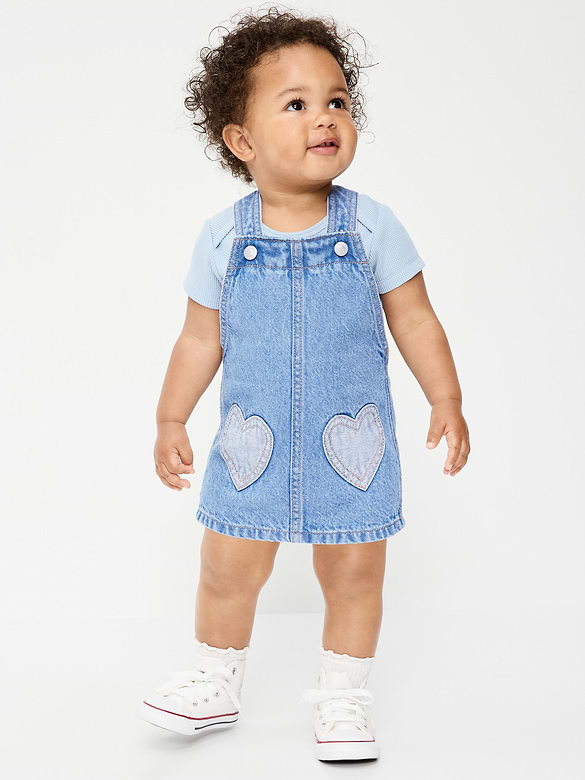 Printed Denim Skirtall Dress for Baby
