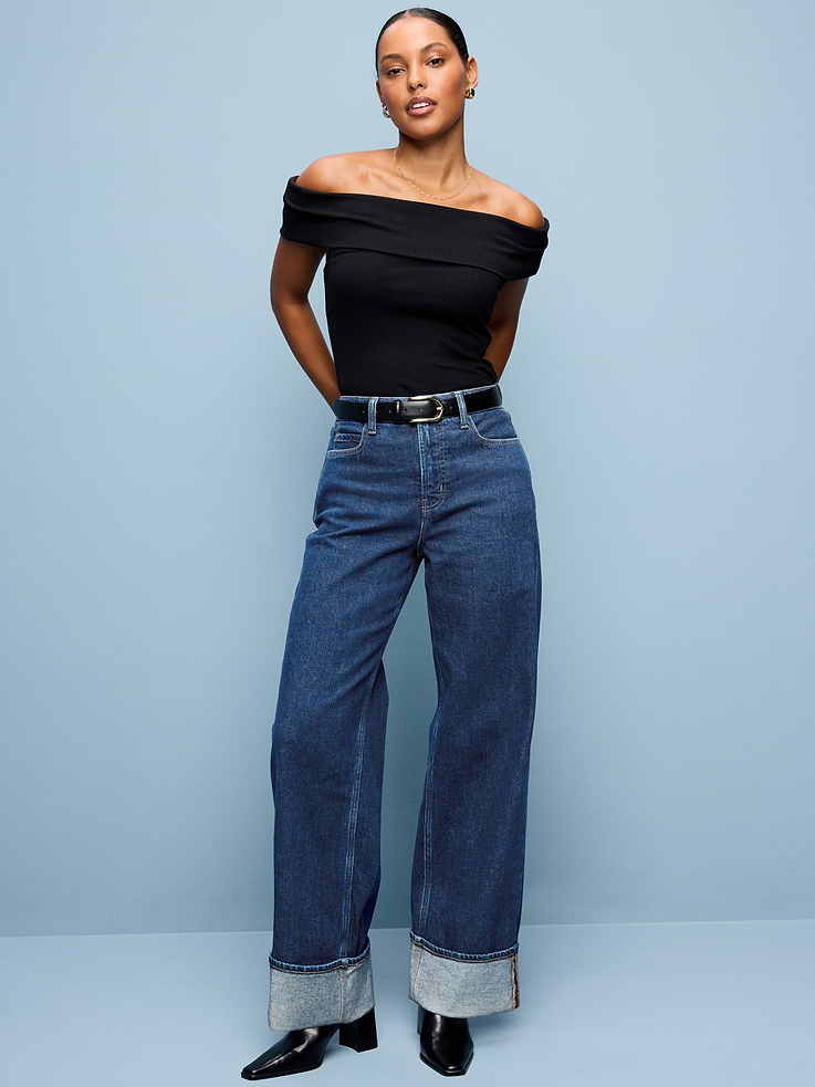 Image number 1 showing, Curvy Extra High-Waisted Cuffed Wide-Leg Jeans