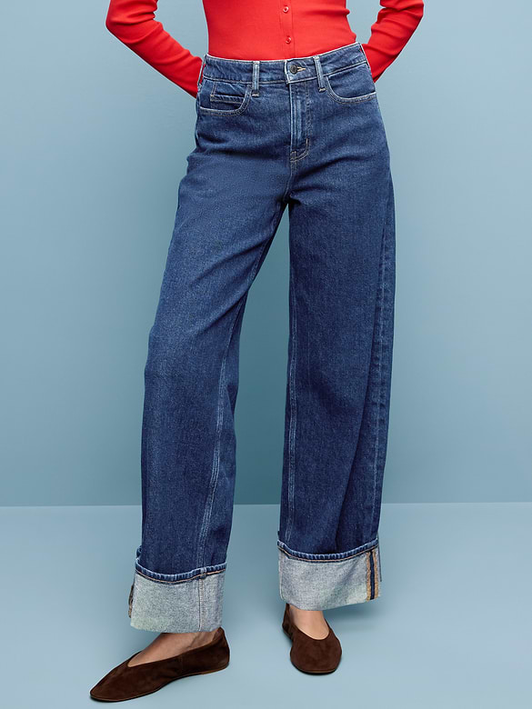 Extra High-Waisted Cuffed Wide-Leg Jeans