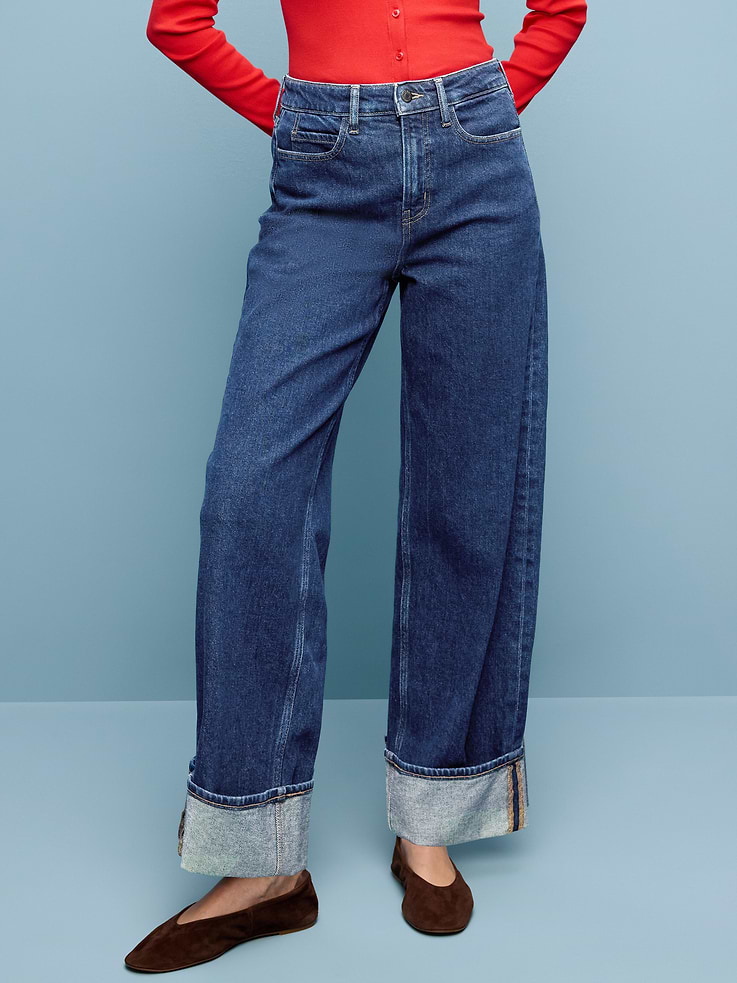 Image number 2 showing, Extra High-Waisted Cuffed Wide-Leg Jeans