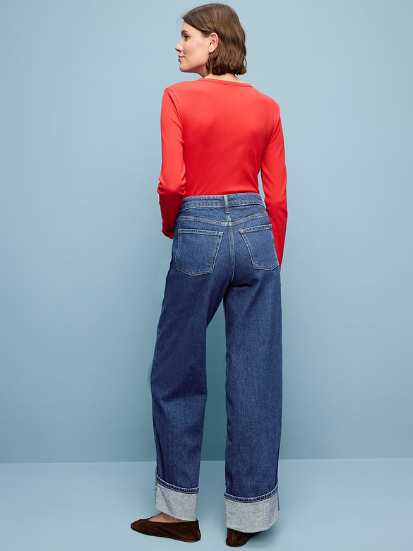 Extra High-Waisted Cuffed Wide-Leg Jeans
