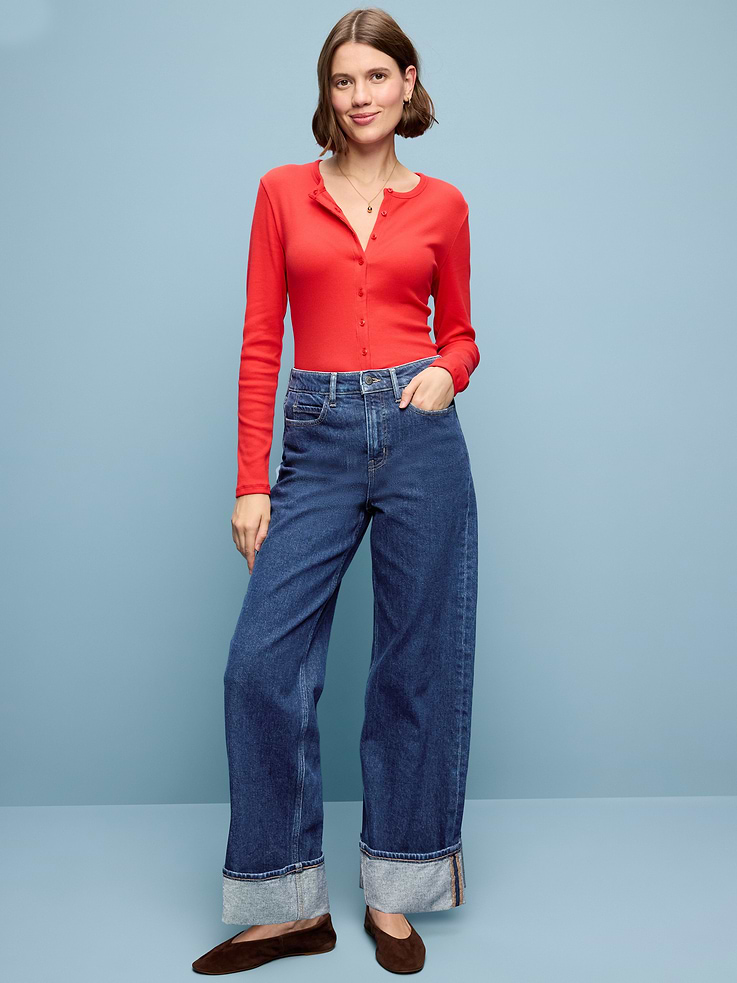 Image number 1 showing, Extra High-Waisted Cuffed Wide-Leg Jeans