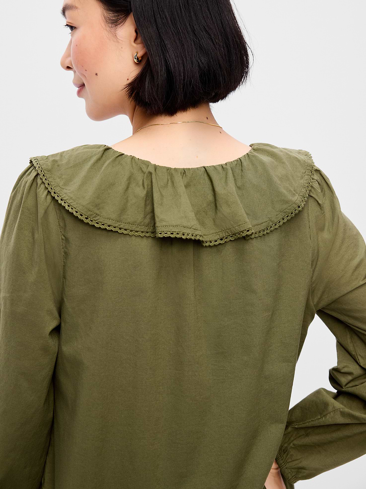 Image 6 of 10, Long-Sleeve Ruffle-Collar Swing Mini Dress