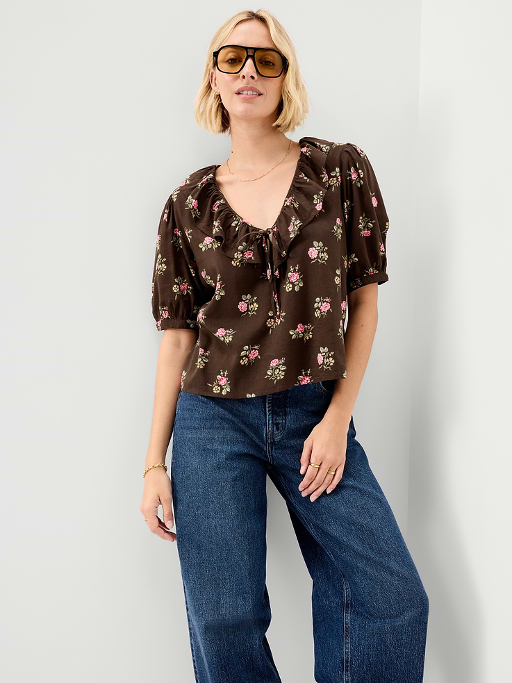Image number 3 showing, Ruffle Collar Tie-Front Top
