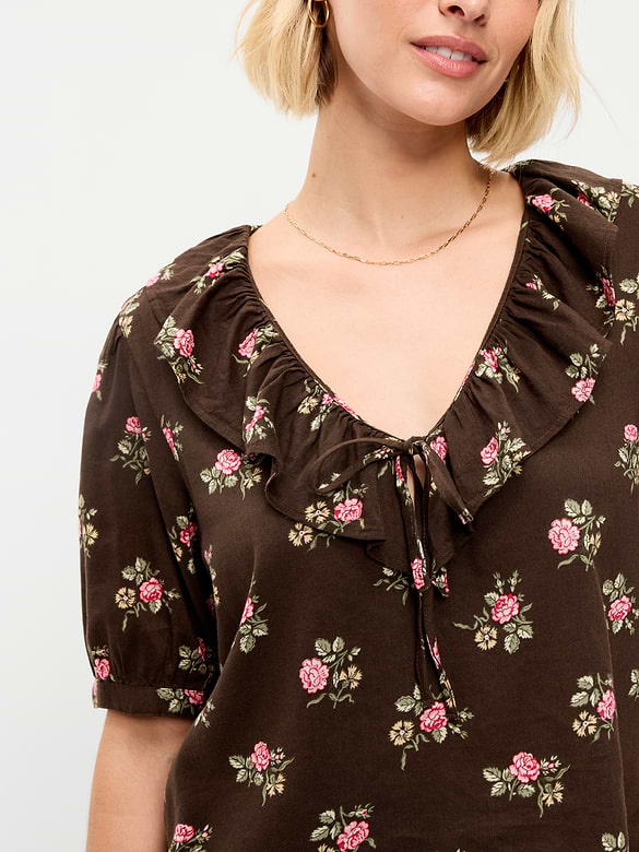 Ruffle Collar Tie-Front Top