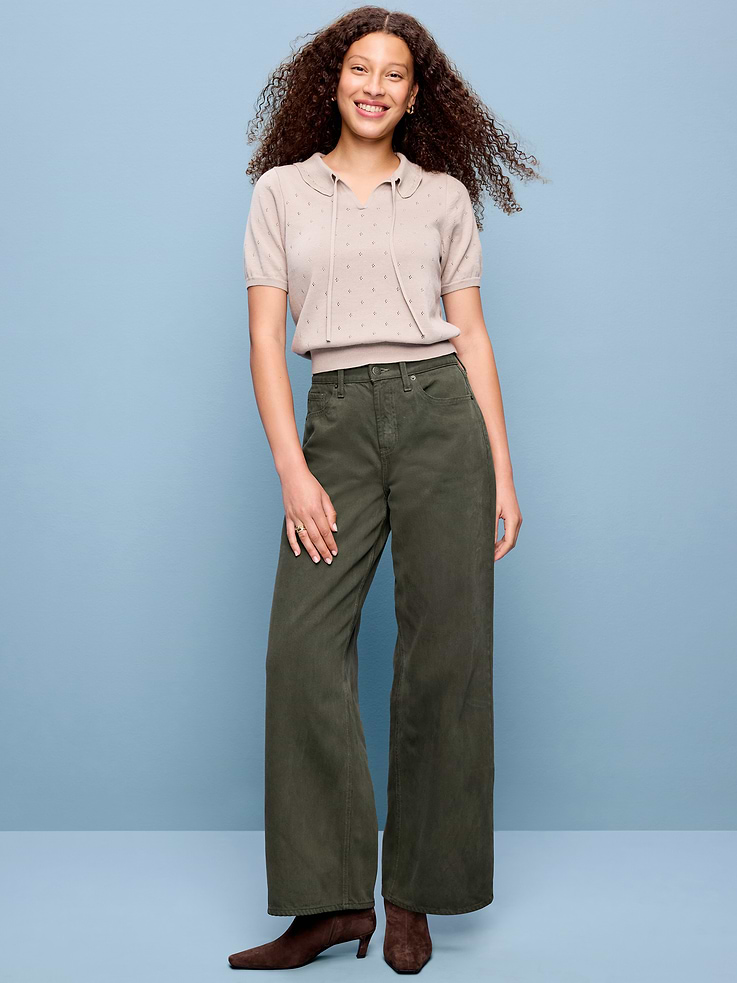 Image number 1 showing, High-Waisted Baggy Wide-Leg Jeans