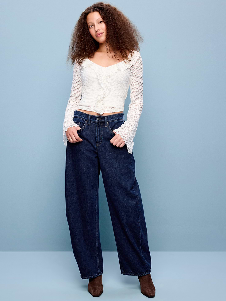 Image number 1 showing, High-Waisted Rounded Wide-Leg Barrel Jeans