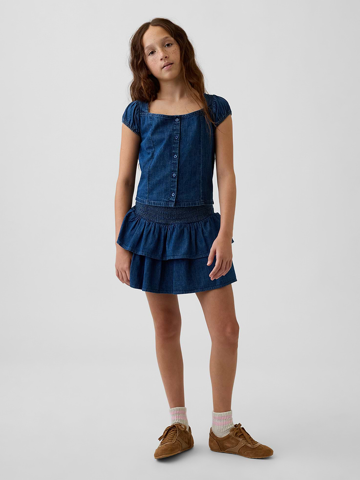 Image number 1 showing, Kids Denim Smocked Mini Skort