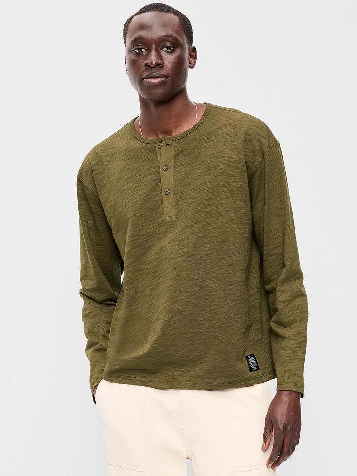 Image number 1 showing, Long-Sleeve Slub-Knit Henley T-Shirt