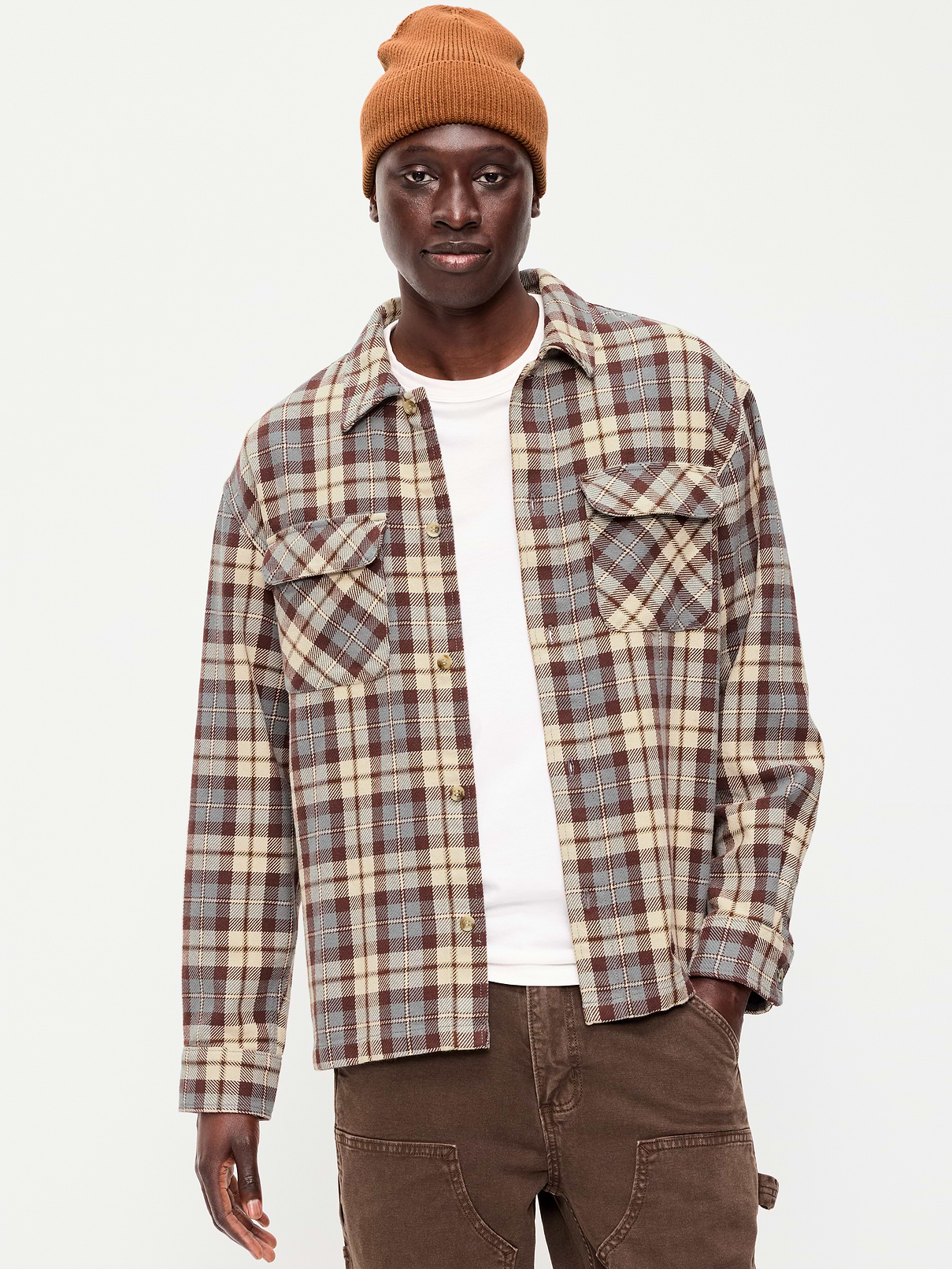 Long-Sleeve Heavyweight Plaid Flannel Pocket Shirt