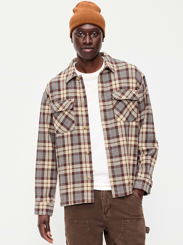 Long-Sleeve Heavyweight Plaid Flannel Pocket Shirt