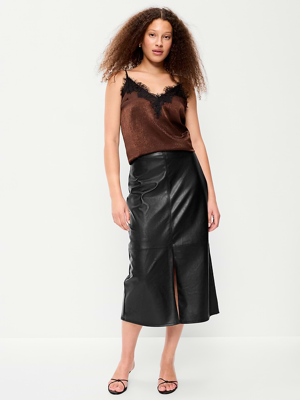 Faux-Leather Pencil Midi Skirt
