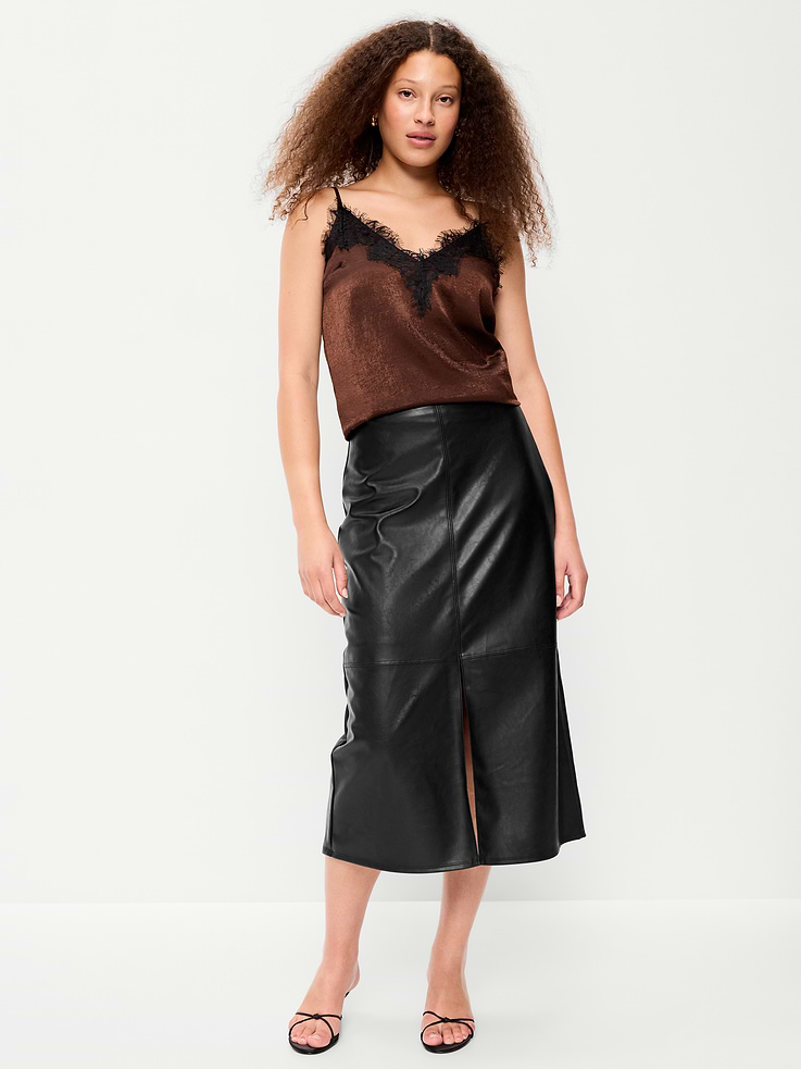Image number 1 showing, Faux-Leather Pencil Midi Skirt