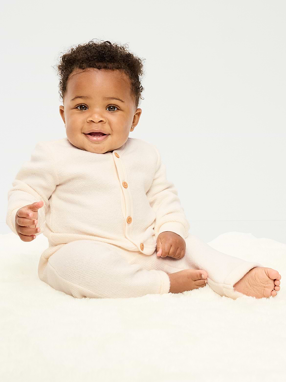 Long-Sleeve Button Front Fleece Top and Pants Set for Baby
