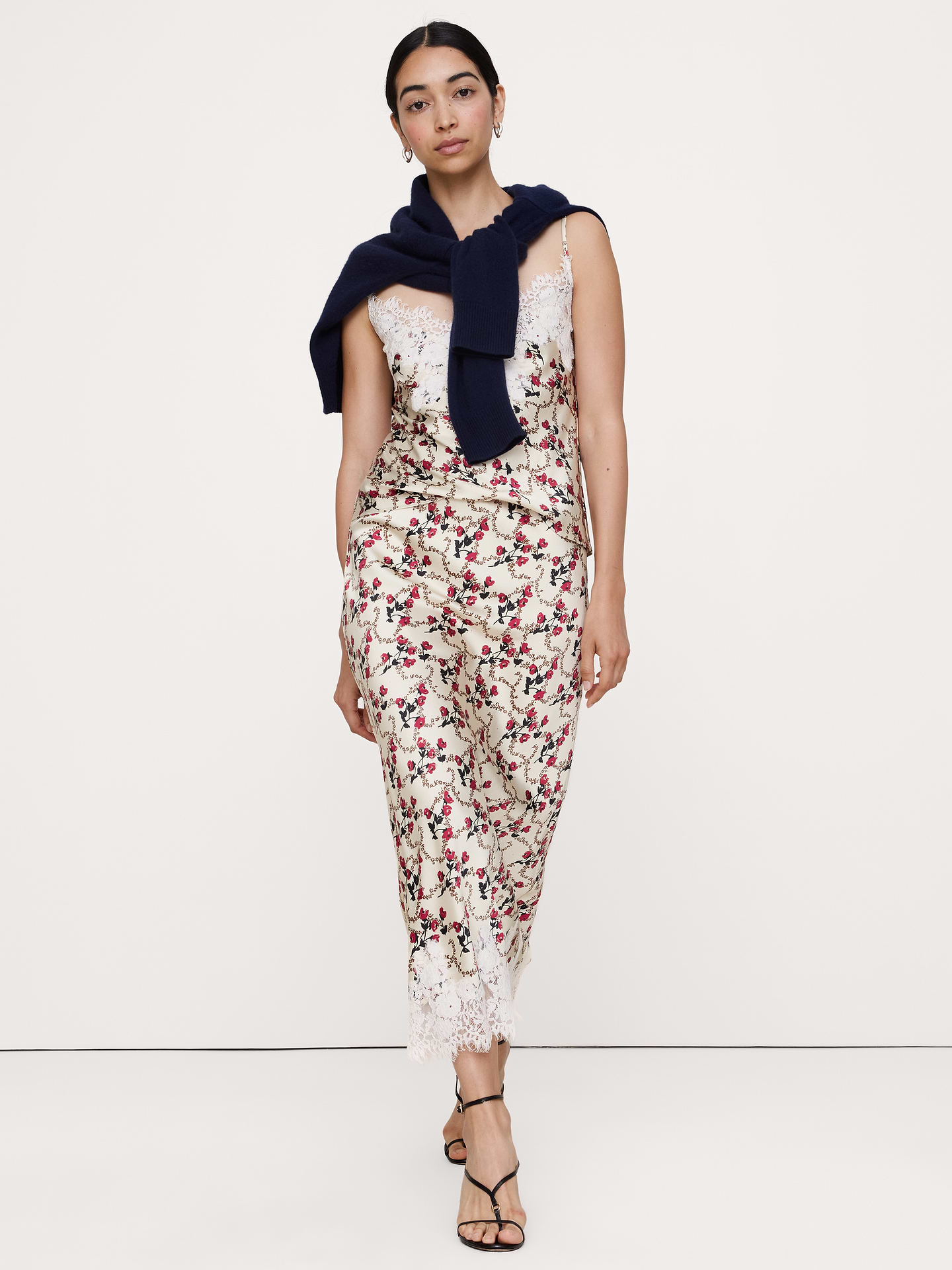 Image number 3 showing, Stretch-Satin Lace Trim Midi Skirt