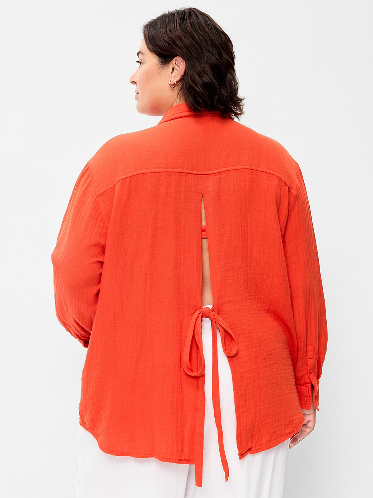 Image number 8 showing, Open-Back Crinkle Gauze Button-Down Shirt