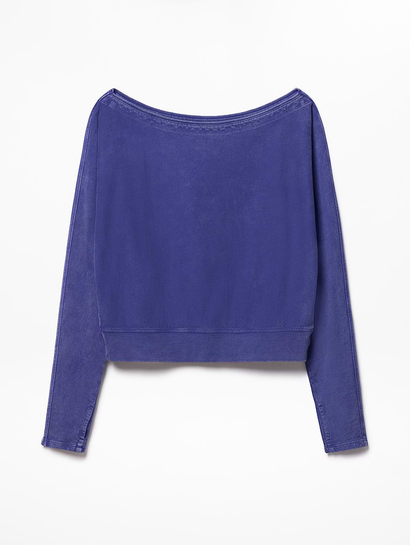 Airy Cotton Terry Snow Wash Boat Neck Sweatshirt