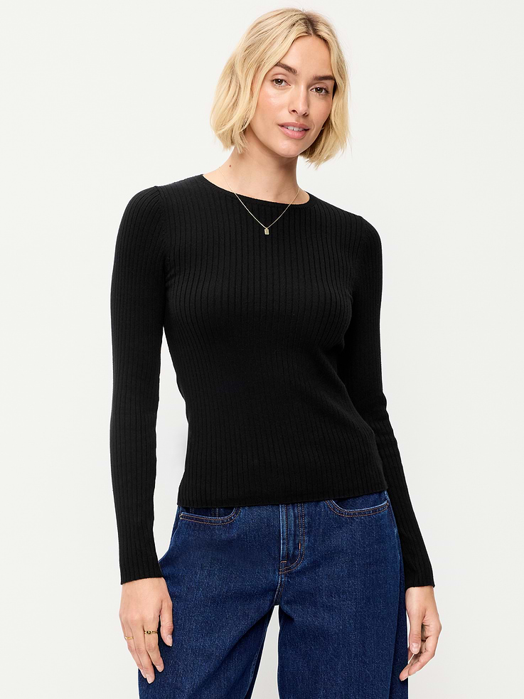 Image number 1 showing, Crew-Neck Long-Sleeve Ribbed Top