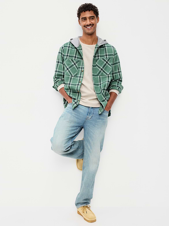 Long-Sleeve Flannel Hooded Shirt