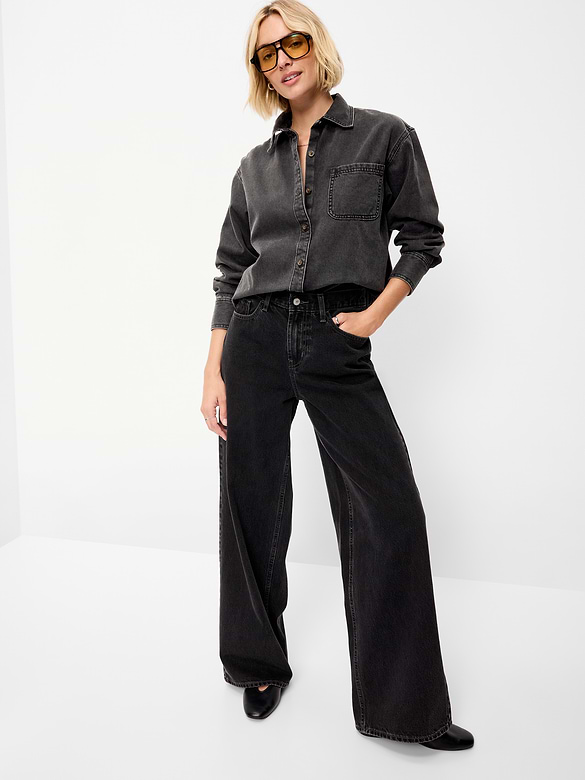 Oversized Boyfriend Button-Down Jean Shirt