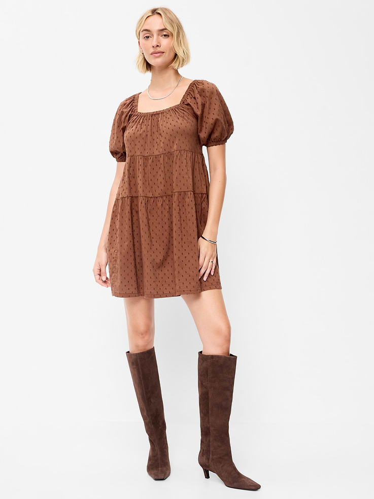 Image number 3 showing, Puff-Sleeve Swing Mini Dress