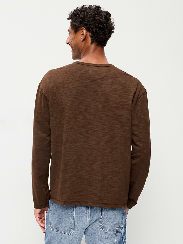 Long-Sleeve Slub-Knit Henley T-Shirt
