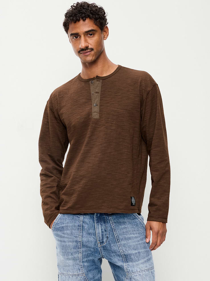Image number 1 showing, Long-Sleeve Slub-Knit Henley T-Shirt