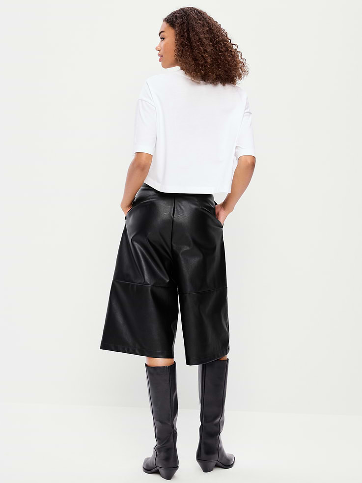 Image number 3 showing, Mid-Rise Faux-Leather Baggy Culottes