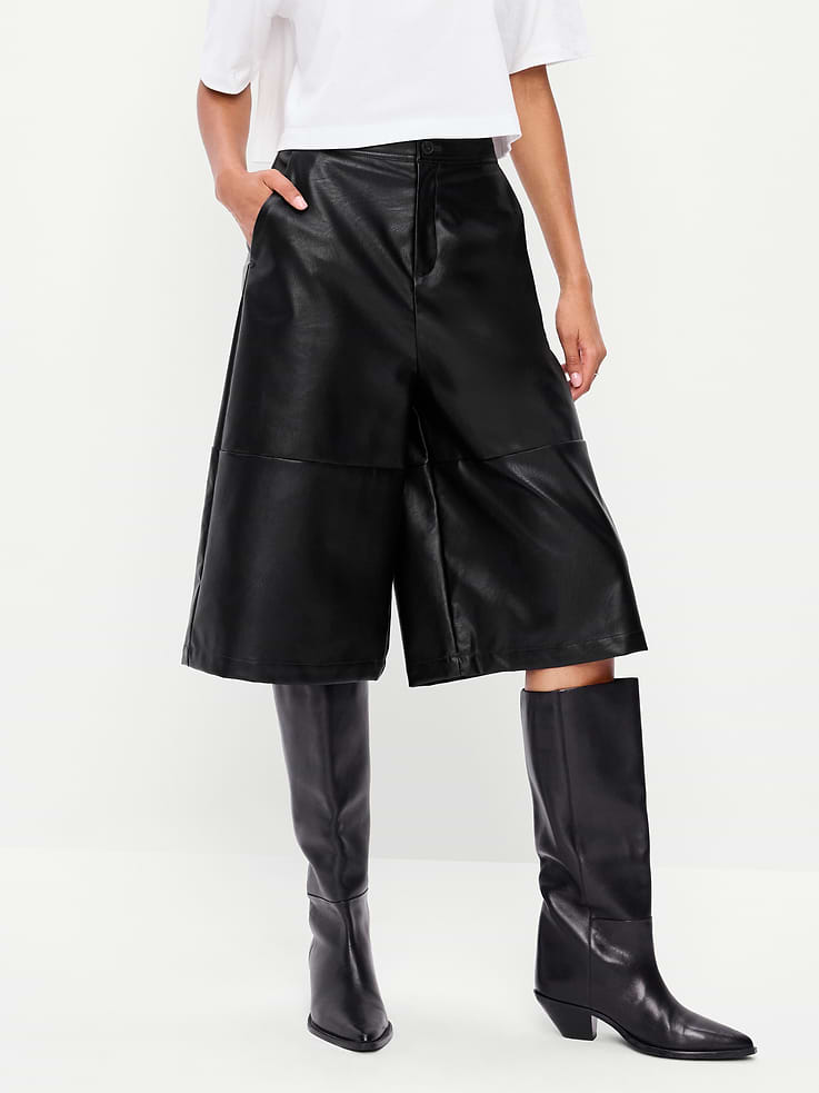Image number 2 showing, Mid-Rise Faux-Leather Baggy Culottes
