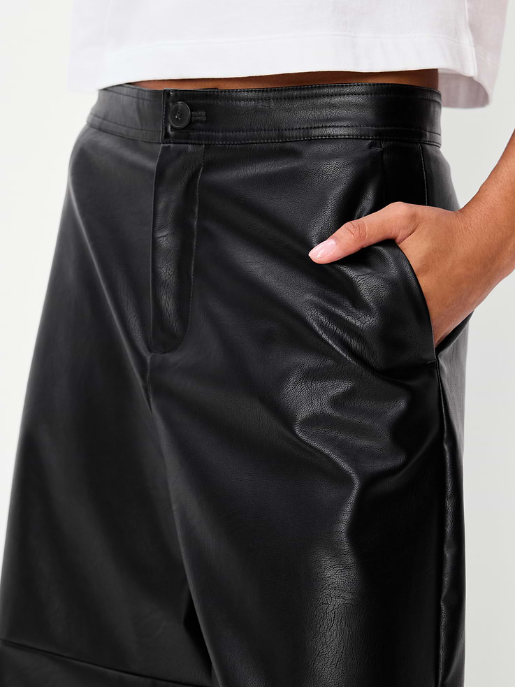 Image number 5 showing, Mid-Rise Faux-Leather Baggy Culottes