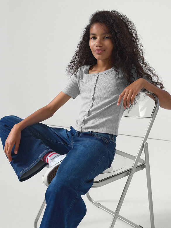 Kids Ribbed Button-Front Top