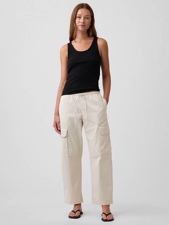 Mid Rise Pull-On Cargo Barrel Khakis
