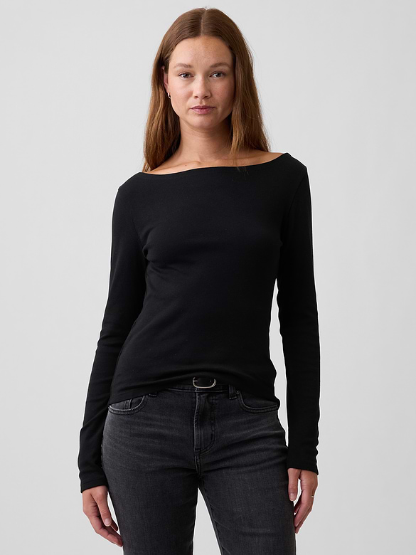 Modern Ribbed Boatneck T-Shirt