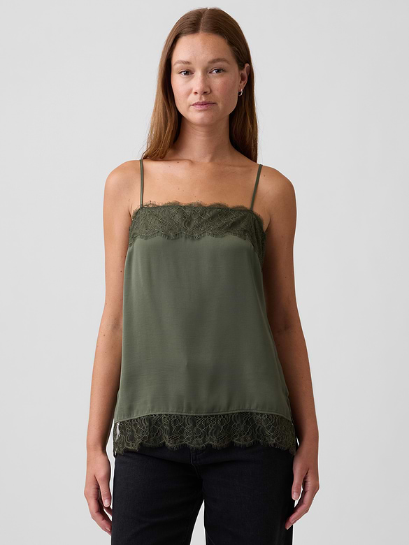 Satin Lace-Trim Cami