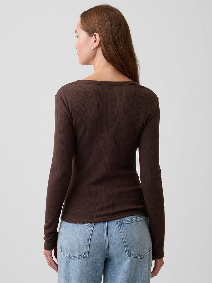 Image 2 of 5, Pointelle Henley T-Shirt