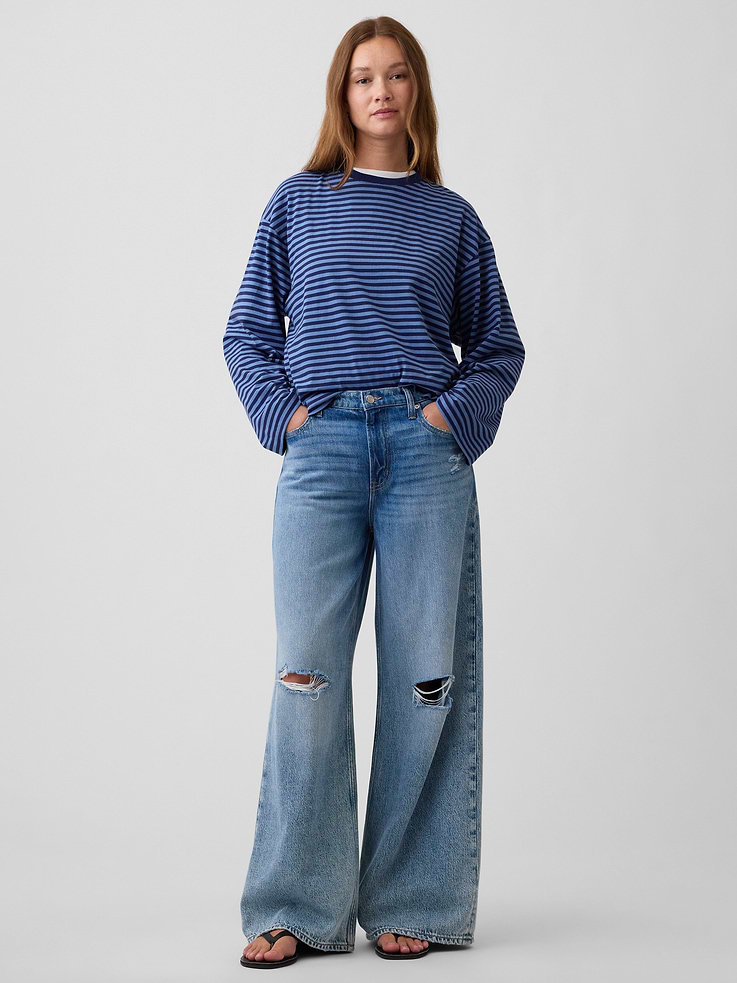 Image 3 of 5, Oversized Boxy Stripe Crewneck T-Shirt