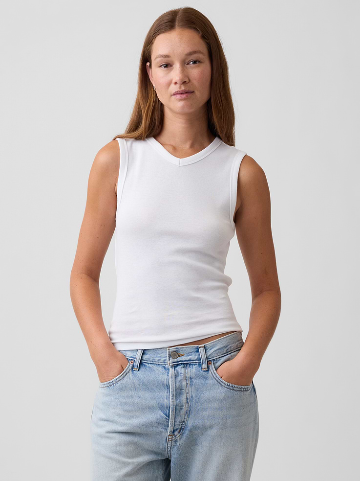 Image number 1 showing, Modern Ribbed High-Neck Tank Top