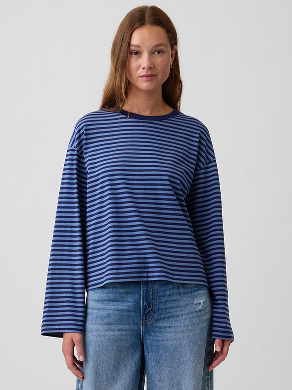 Oversized Boxy Stripe Crewneck T-Shirt