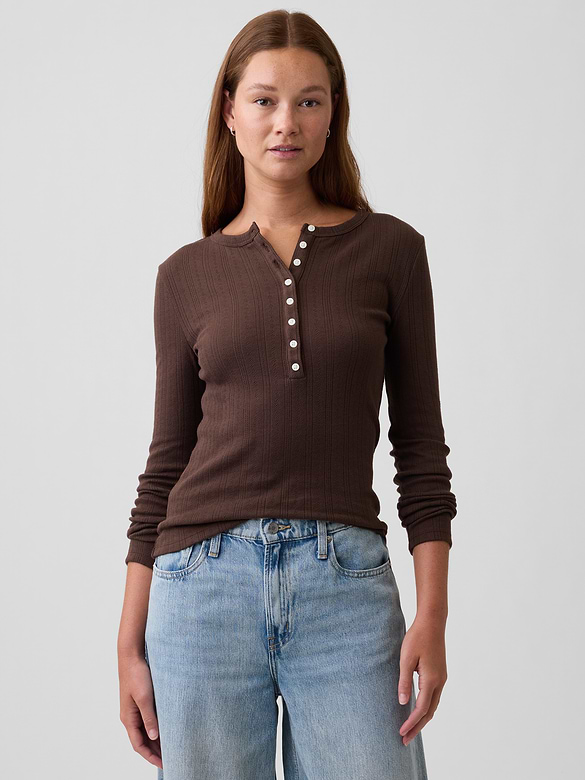 Pointelle Henley T-Shirt