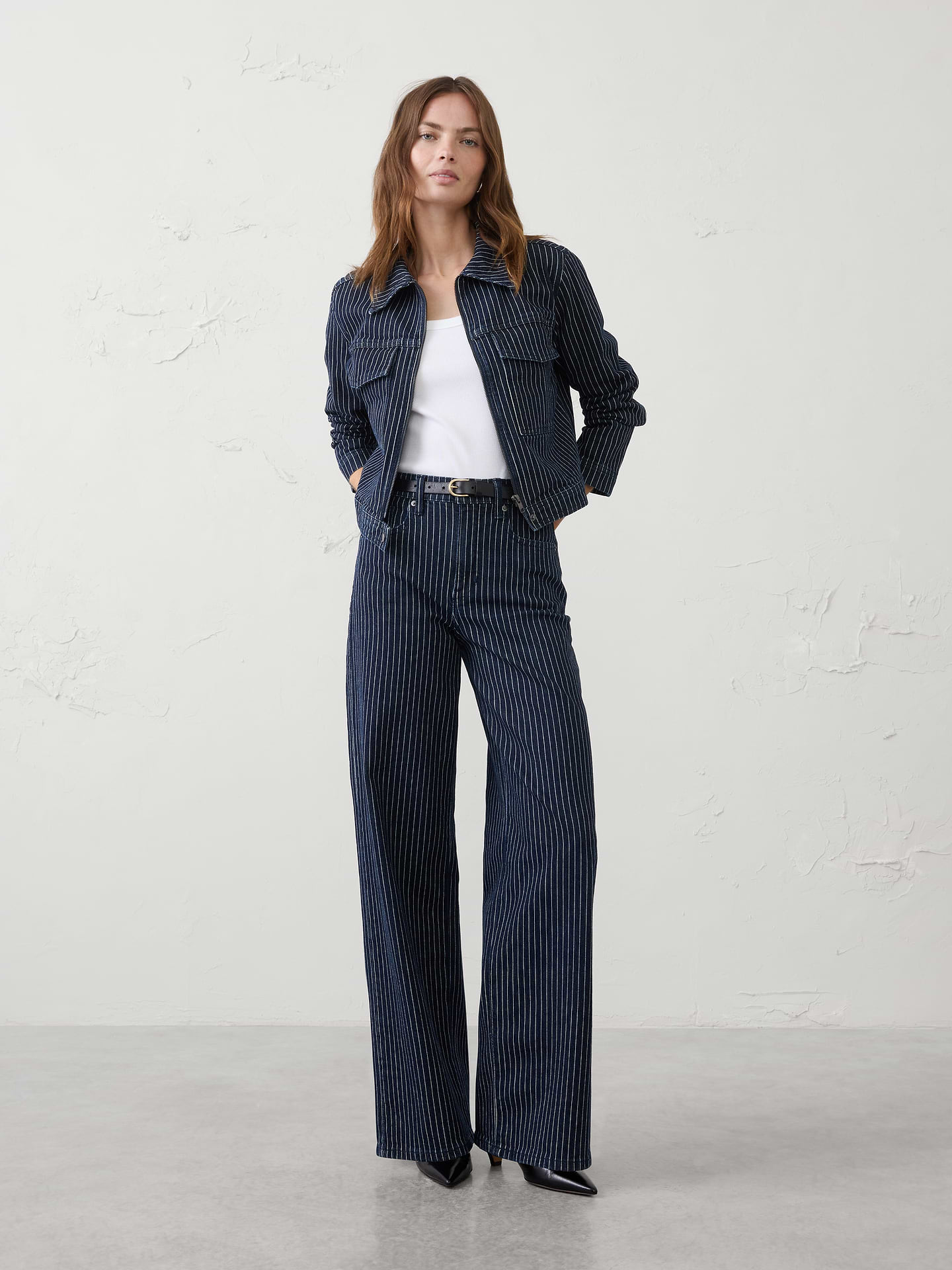 Image number 4 showing, Denim Pinstriped Cropped Jacket