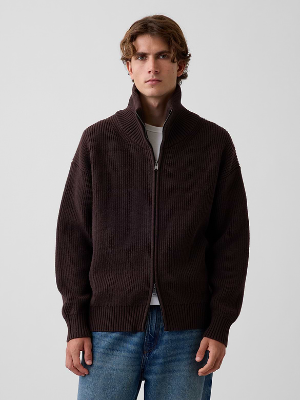 Oversized Double-Zip Cardigan Sweater