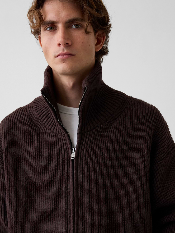 Image number 4 showing, Oversized Double-Zip Cardigan Sweater