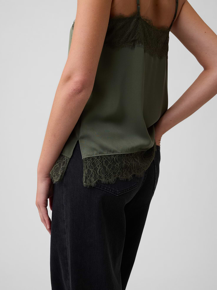 Image 4 of 5, Satin Lace-Trim Cami
