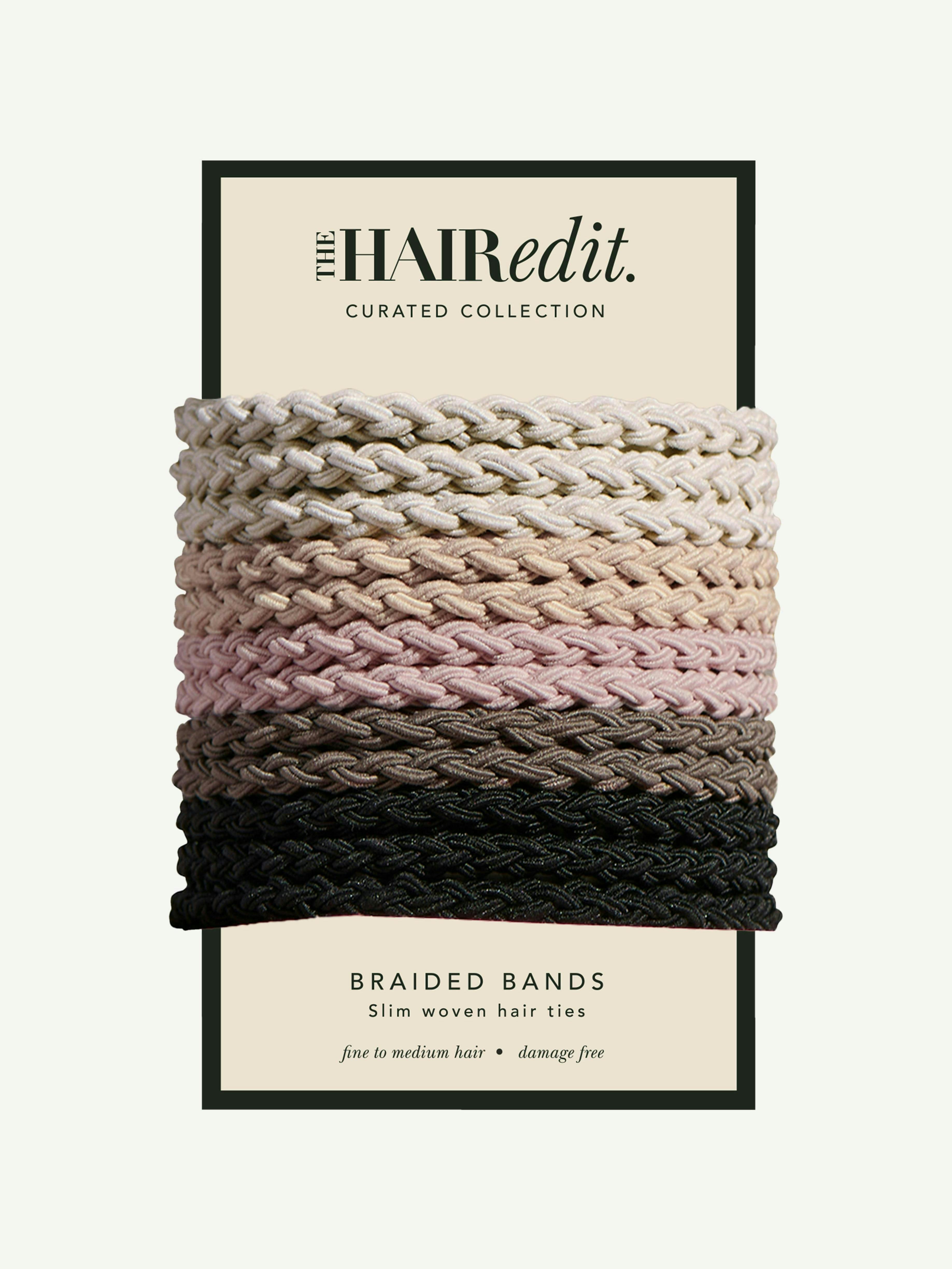 Image 1 of 4, designed for fine to medium hair, these braided hair ties offer strong hold with a touch of texture, sleek and stylish, these bands keep your hair secure all day while adding a chic, effortless vibe to any look, ideal for fine to medium hair—gentle yet effective, braided texture provides extra grip for a secure, all-day hold, versatile neutral monochrome colors that are ultra wearable, Product #1201357