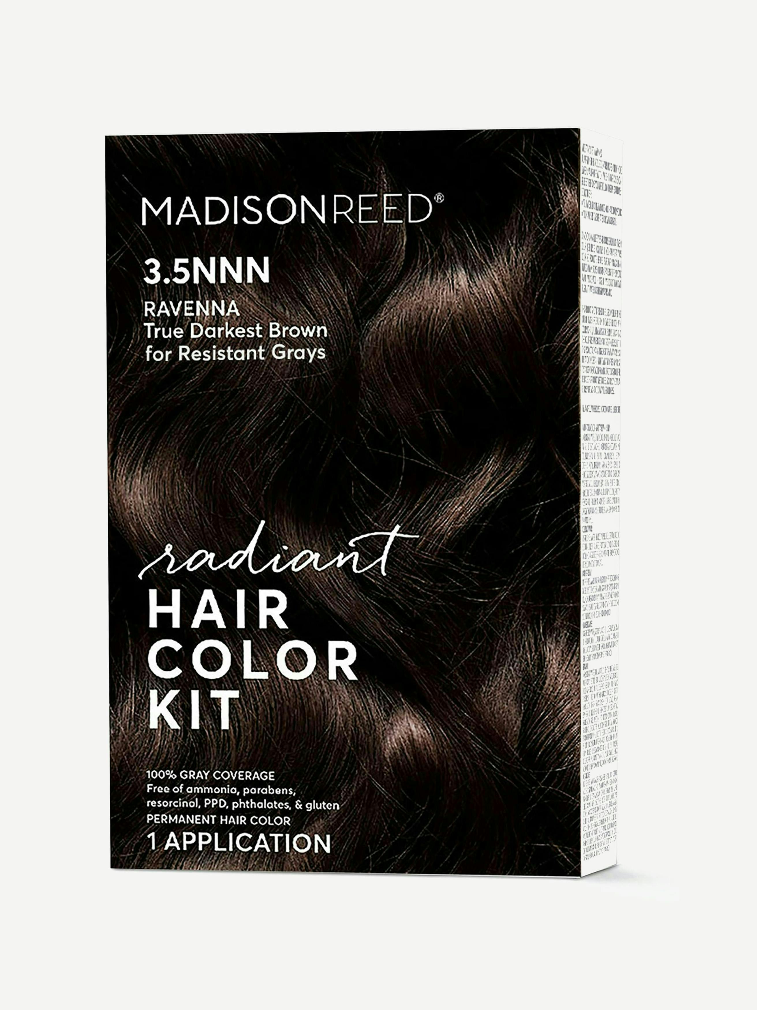 Image 1 of 7, Radiant Hair Color is premium, award-winning permanent hair color with an 8-piece home application kit and easy step-by-step visual instructions, the multi-dimensional color is handcrafted in Italy with advanced micro-pigment technology for long-lasting results with depth and shine, created and used by professional colorists, our Smart 8-Free formula is free of harsh ingredients and harsh odors, this is salon-quality color, at home, provides 100% gray coverage; best if you have some grays and want natural-looking coverage, ideal for covering gray roots, all-over color, and root touch-ups, salon-quality formula used in our Hair Color Bars, Smart 8-Free: no ammonia, parabens, resorcinol, PPD, phthalates, gluten, SLS, or titanium dioxide, infused with keratin, argan oil, and ginseng root extract for shiny, healthy-looking hair, dermatologist-tested, cruelty-free & Leaping Bunny certified, 100% gray coverage, Product #1201556